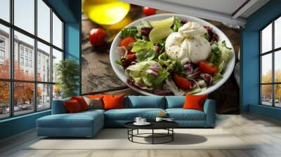 Healthy green salad with tomato and burrata cheese Wall mural