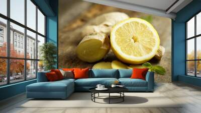 Lemon and ginger root on the desk Wall mural