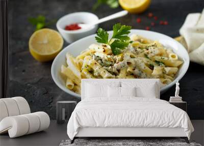 Pasta with olives and lemon sauce Wall mural