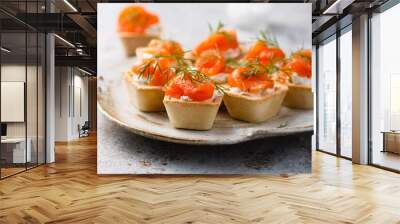 Smoked salmon tartlets with fresh dill Wall mural