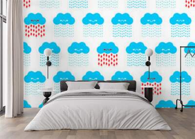 Cloud symbol pattern seamless. ornament Sign for weather for smartphone application. background warm rain and hail, snow and downpour. Snowfall Baby fabric texture Wall mural