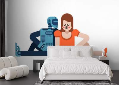 Lovers robot Back to back. Loving couple cyborg and Girl. romantic Romantic relationship. Love and robot illustration 5 Wall mural