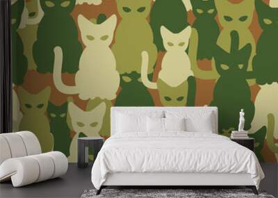 Military texture of cats. Army seamless pattern from pets. Prote Wall mural