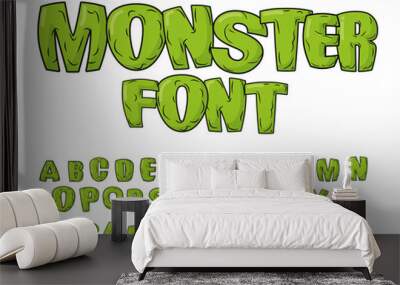 Monster font. Green scary letters. Vector alphabet. Live Abc Wall mural