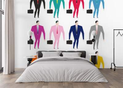 Set businessman in colorful costumes. Man in pink dress. Busines Wall mural