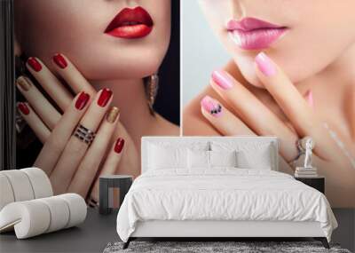 nail art and design. beauty fashion model with different make-up and manicure wearing jewelry. set o Wall mural