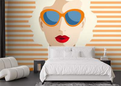 1303_Platinum blonde woman wearing fashionable sunglasses Wall mural