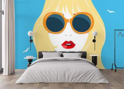 1387_Beautiful blonde woman wearing fashionable sunglasses Wall mural