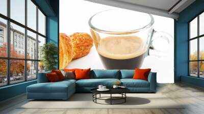 Espresso coffee and croissant  on white background Wall mural