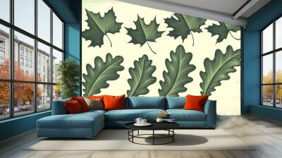 Maple and oak leaves. Design set. Editable hand drawn illustration. Vector vintage engraving. 8 EPS Wall mural