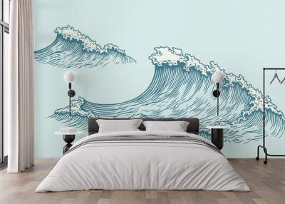 Wave. Hand drawn engraving. Editable vector vintage illustration. Isolated on light background. 8 EPS Wall mural