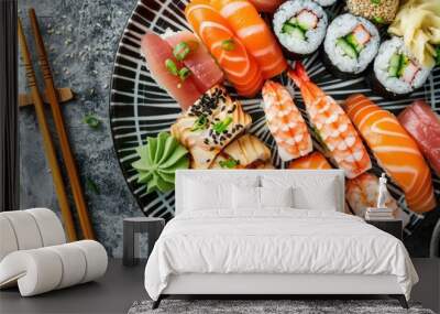 Delicious sushi on a plate AI generated image Wall mural