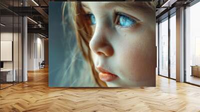 Face portrait of a cute little girl with beautiful eyes AI generated image Wall mural