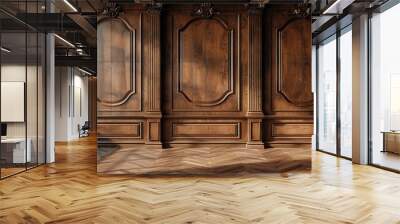 Interior vintage teak wood panels in classic 3d rendering background Wall mural