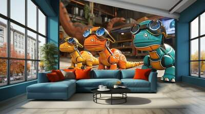 Lifelike and colorful toy dinosaurs Wall mural