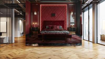 Luxurious dark red glamorous Art Moderne bedroom. AI generated image Wall mural