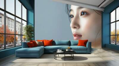 Photo of beautiful Asian woman's skin clean from cosmetics Wall mural