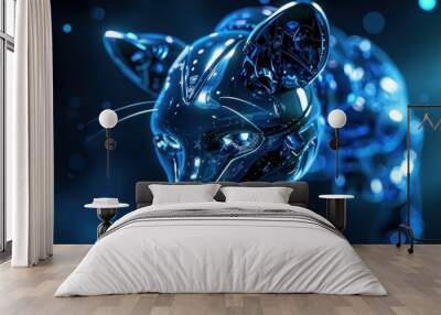 Robot cat on blue science fiction background AI generated image Wall mural