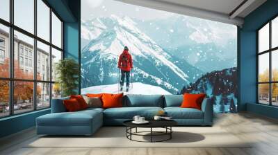 Ski adventure in snow covered travel nature mountains AI generated images Wall mural