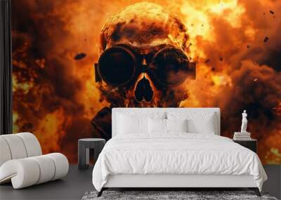 Skull wears a gas mask and goggles because of the toxic fumes Wall mural