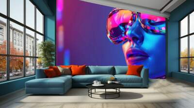 Stylish female model wearing glasses and shiny colorful clothes AI generated image Wall mural