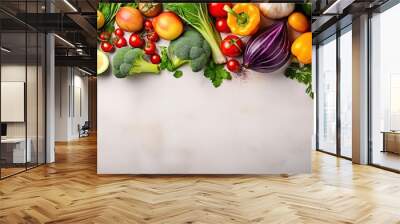 Top view of healthy fresh organic colorful fruits and vegetables Wall mural