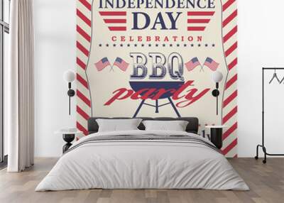 Happy 4th of July BBQ grill poster. Template for fourth of July BBQ party. USA independence day background. Vector EPS 10. Wall mural