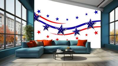 Red and blue stripes with stars. Patriotic banner for USA holidays. Isolated on white background. Vector illustration. Wall mural