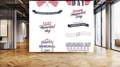 Vector Memorial day design elements. Happy Memorial Day, Remember and Honor lettering for holiday design. Wall mural