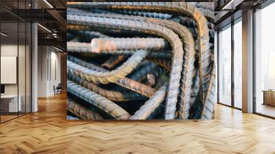 Reinforcing Steel Bar closeup, Rebar for concrete construction work Wall mural