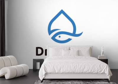 droplet and fish logo design, logo design template, symbol, creative idea. Wall mural