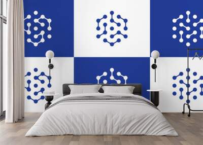 Inspiration for a digital technology connection logo design with a hexagon shape. Wall mural