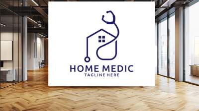 logo design combination of stethoscope with building, house, minimalist lines. Wall mural