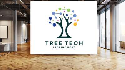 logo design combination of tree shape with technology connection style, logo design template, symbol idea. Wall mural