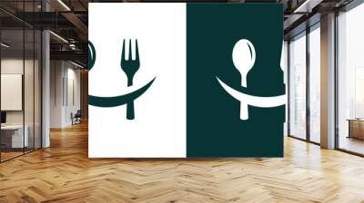 logo design combining a smile with a spoon and fork for food design. Wall mural