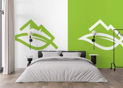 logo design minimalist mountain and leaf icon vector illustration Wall mural