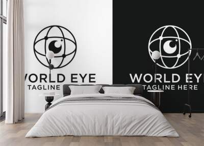 logo design world globe and eye camera icon inspiration Wall mural