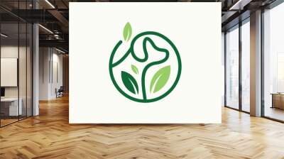 minimalist logo with dog and plant elements inside a circle Wall mural