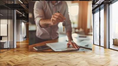 A Photo of Hands Holding a New Property Key for a Successful Real Estate Investment Wall mural