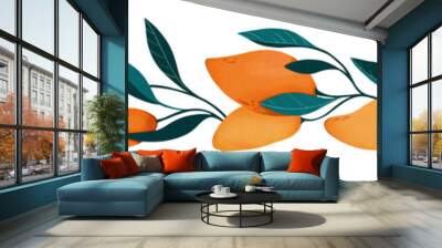 Border of mango branch with leaves. Exotic design. Digital watercolor Wall mural