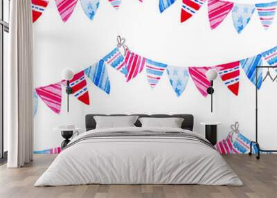 Watercolor Bunting Flags. Celebration of American Independence Day Wall mural