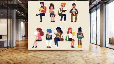 Group of sitting people with books Wall mural