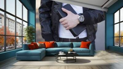 man with a leather wallet Wall mural