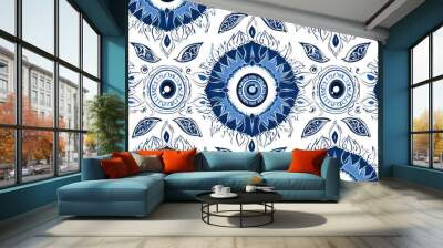 Blue talisman from evil eye pattern, protection in Greece and Turkey. Generative AI Wall mural