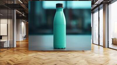 Blue water bottle or thermos for sports. Generative AI Wall mural