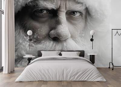 Santa Claus close-up portrait. Black and white. Merry Christmas. Copy space Wall mural