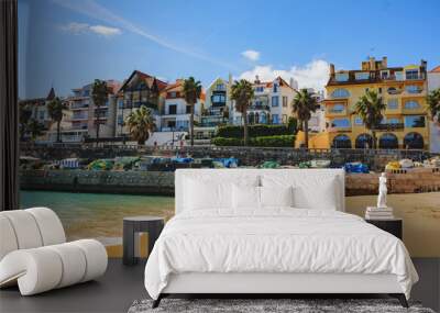 CASCAIS, PORTUGAL - MARCH 26, 2018: A beautiful view of famous Cascais old city center, beach and tourists Wall mural