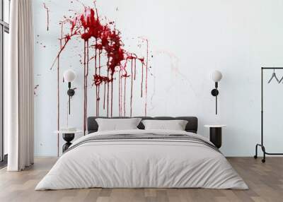 Background texture cement white wall with red blood-like paint streaks Wall mural