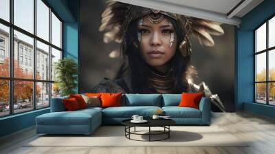 Portrait of a young fighter warrior girl in fantasy medieval armor Wall mural