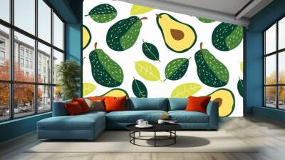 Seamless pattern with colorful avocado halves on a pink background. Bright and whimsical, perfect for fun, trendy, and food-related designs. Wall mural